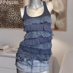 Hollister Y2K Navy Blue Frill Tank Top